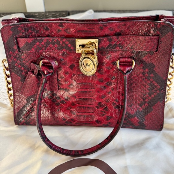 Michael Kors Burgundy Snake Print Satchel - Picture 2 of 7